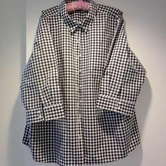 Karen Scott Tops - Karen Scott Black & White 3/4 Sleeve Cotton Button Down Shirt